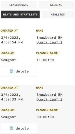 myheats leaderboard mobile view startlist