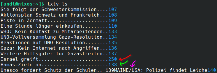 txtv ls command output